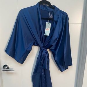 NWT Womens Sioro Navy Blue Satin Short Robe